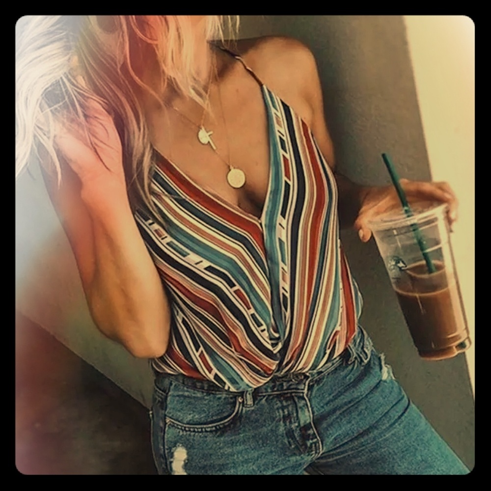 Multi Color Stripe Racerback Camisole Top